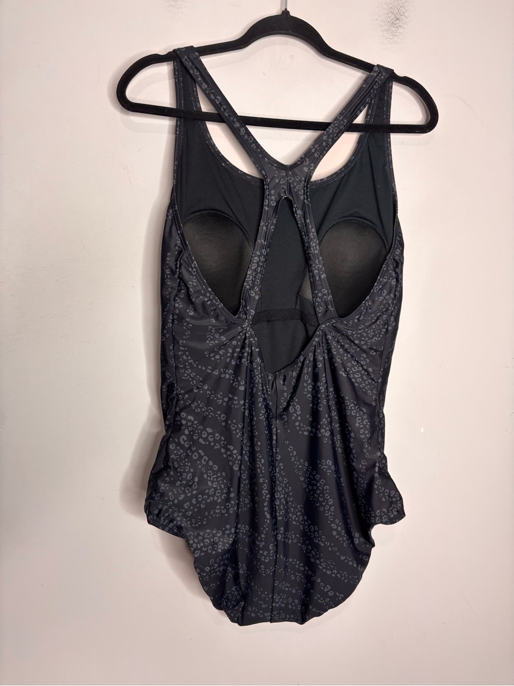 Speedo Black Subtle Leopard Print Racerback One Piece Swimsuit, Size 18 - Picture 7 of 14